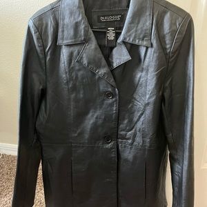 Leather jacket, black, in good condition, size Large. Dialogue Brand.